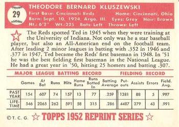 1983 Topps 1952 Reprint Series #29 Ted Kluszewski Back
