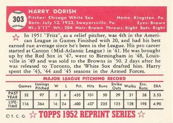 1983 Topps 1952 Reprint Series #303 Harry Dorish Back