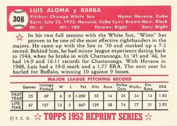 1983 Topps 1952 Reprint Series #308 Luis Aloma Back