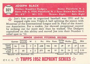 1983 Topps 1952 Reprint Series #321 Joe Black Back