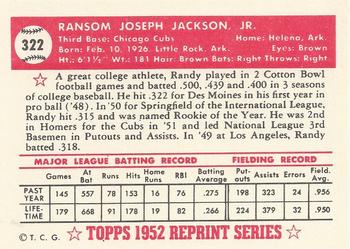 1983 Topps 1952 Reprint Series #322 Randy Jackson Back