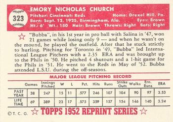 1983 Topps 1952 Reprint Series #323 Bubba Church Back