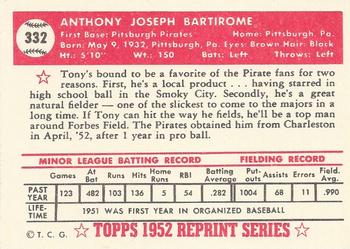 1983 Topps 1952 Reprint Series #332 Tony Bartirome Back