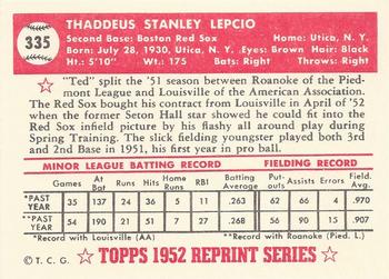 1983 Topps 1952 Reprint Series #335 Ted Lepcio Back