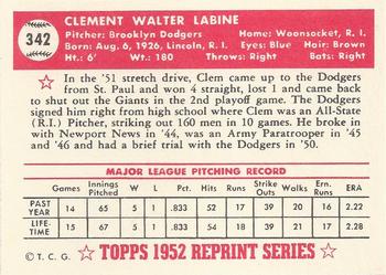 1983 Topps 1952 Reprint Series #342 Clem Labine Back