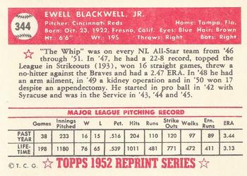 1983 Topps 1952 Reprint Series #344 Ewell Blackwell Back