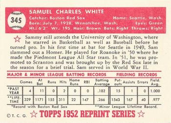 1983 Topps 1952 Reprint Series #345 Sam White Back