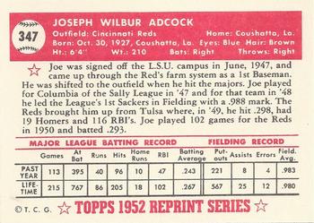1983 Topps 1952 Reprint Series #347 Joe Adcock Back