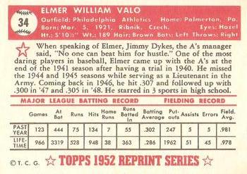 1983 Topps 1952 Reprint Series #34 Elmer Valo Back