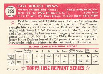 1983 Topps 1952 Reprint Series #352 Karl Drews Back