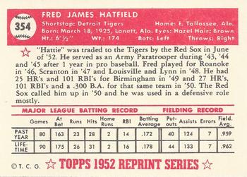 1983 Topps 1952 Reprint Series #354 Fred Hatfield Back
