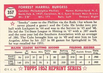 1983 Topps 1952 Reprint Series #357 Smoky Burgess Back