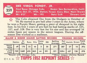 1983 Topps 1952 Reprint Series #359 Dee Fondy Back