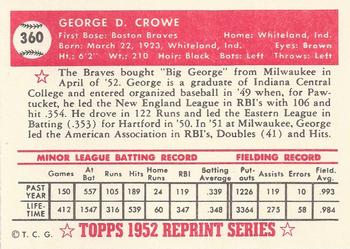 1983 Topps 1952 Reprint Series #360 George Crowe Back