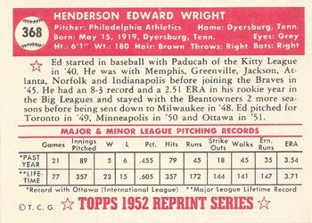 1983 Topps 1952 Reprint Series #368 Ed Wright Back