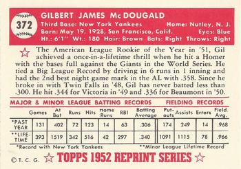 1983 Topps 1952 Reprint Series #372 Gil McDougald Back