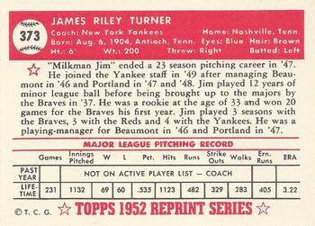 1983 Topps 1952 Reprint Series #373 Jim Turner Back