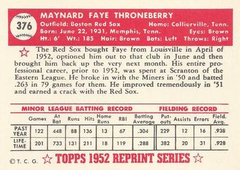 1983 Topps 1952 Reprint Series #376 Faye Throneberry Back
