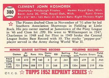 1983 Topps 1952 Reprint Series #380 Clem Koshorek Back