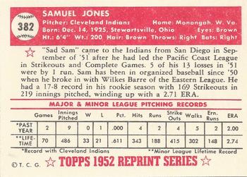 1983 Topps 1952 Reprint Series #382 Sam Jones Back
