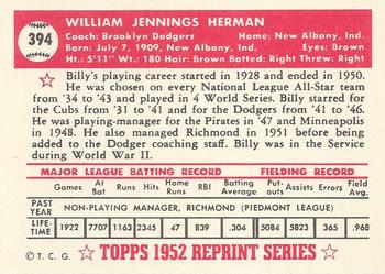 1983 Topps 1952 Reprint Series #394 Billy Herman Back
