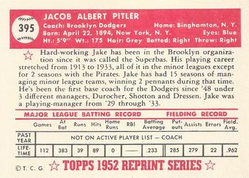 1983 Topps 1952 Reprint Series #395 Jake Pitler Back