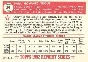1983 Topps 1952 Reprint Series #39 Dizzy Trout Back