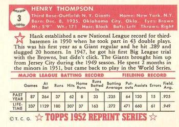 1983 Topps 1952 Reprint Series #3 Hank Thompson Back