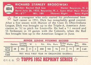 1983 Topps 1952 Reprint Series #404 Dick Brodowski Back