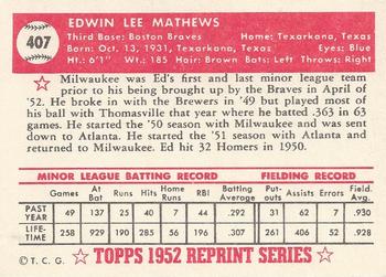 1983 Topps 1952 Reprint Series #407 Ed Mathews Back