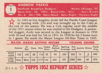 1983 Topps 1952 Reprint Series #1 Andy Pafko Back