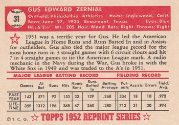 1983 Topps 1952 Reprint Series #31 Gus Zernial Back