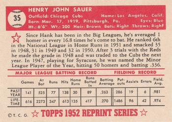 1983 Topps 1952 Reprint Series #35 Hank Sauer Back