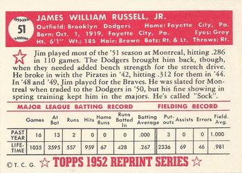 1983 Topps 1952 Reprint Series #51 Jim Russell Back