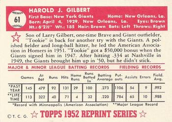 1983 Topps 1952 Reprint Series #61 Tookie Gilbert Back