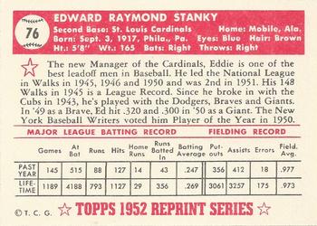 1983 Topps 1952 Reprint Series #76 Eddie Stanky Back