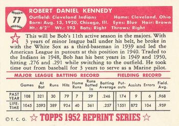 1983 Topps 1952 Reprint Series #77 Bob Kennedy Back