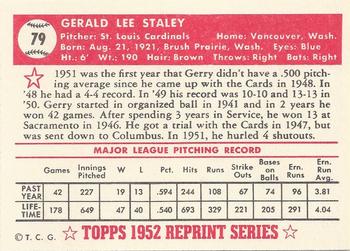 1983 Topps 1952 Reprint Series #79 Gerald Staley Back