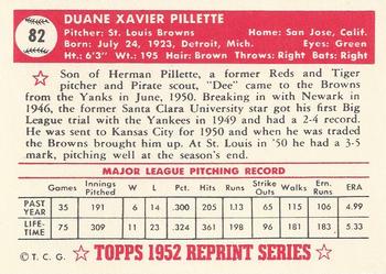 1983 Topps 1952 Reprint Series #82 Duane Pillette Back