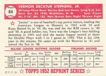 1983 Topps 1952 Reprint Series #84 Vern Stephens Back