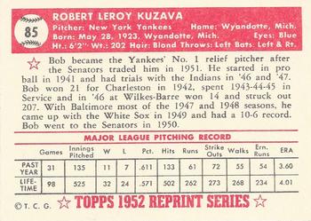 1983 Topps 1952 Reprint Series #85 Bob Kuzava Back