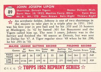 1983 Topps 1952 Reprint Series #89 Johnny Lipon Back