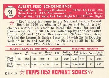 1983 Topps 1952 Reprint Series #91 Al Schoendienst Back