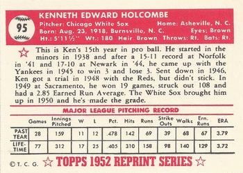1983 Topps 1952 Reprint Series #95 Ken Holcombe Back