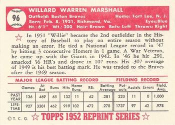 1983 Topps 1952 Reprint Series #96 Willard Marshall Back