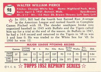 1983 Topps 1952 Reprint Series #98 Bill Pierce Back