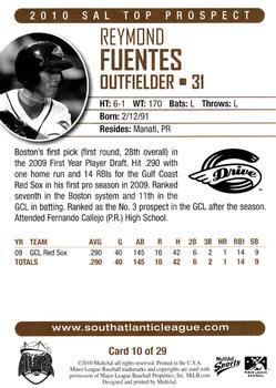 2010 MultiAd South Atlantic League Top Prospects #10 Reymond Fuentes Back