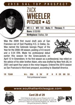 2010 MultiAd South Atlantic League Top Prospects #28 Zack Wheeler Back
