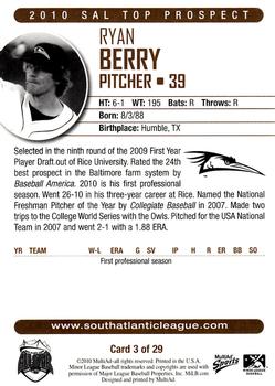 2010 MultiAd South Atlantic League Top Prospects #3 Ryan Berry Back