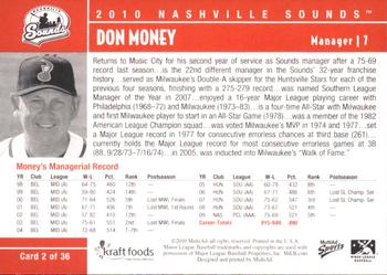 2010 MultiAd Nashville Sounds #2 Don Money Back